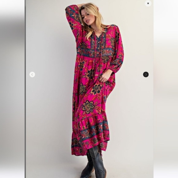 New Easel Pink Floral Print Long Sleeve Maxi Dress - Picture 4 of 6